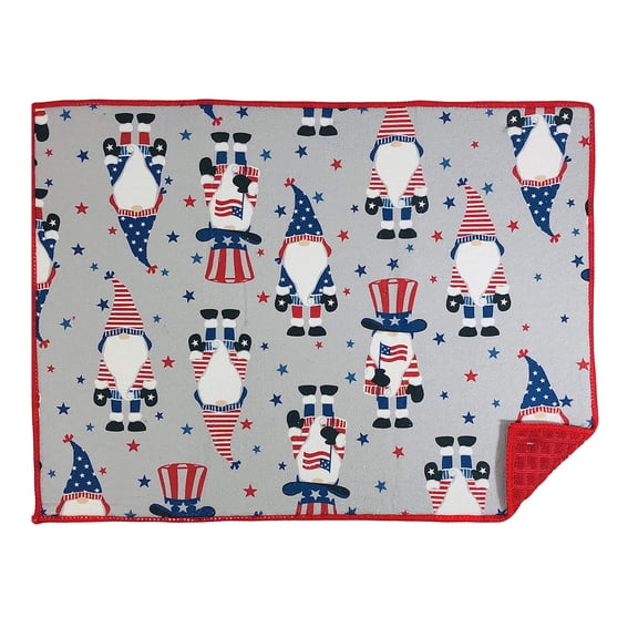 Mainstream Patriotic Dish Drying Mat for Kitchen Counter, Uncle Sam Gnome Print, Red White Blue, 15 x 20 inch, Machine Washable