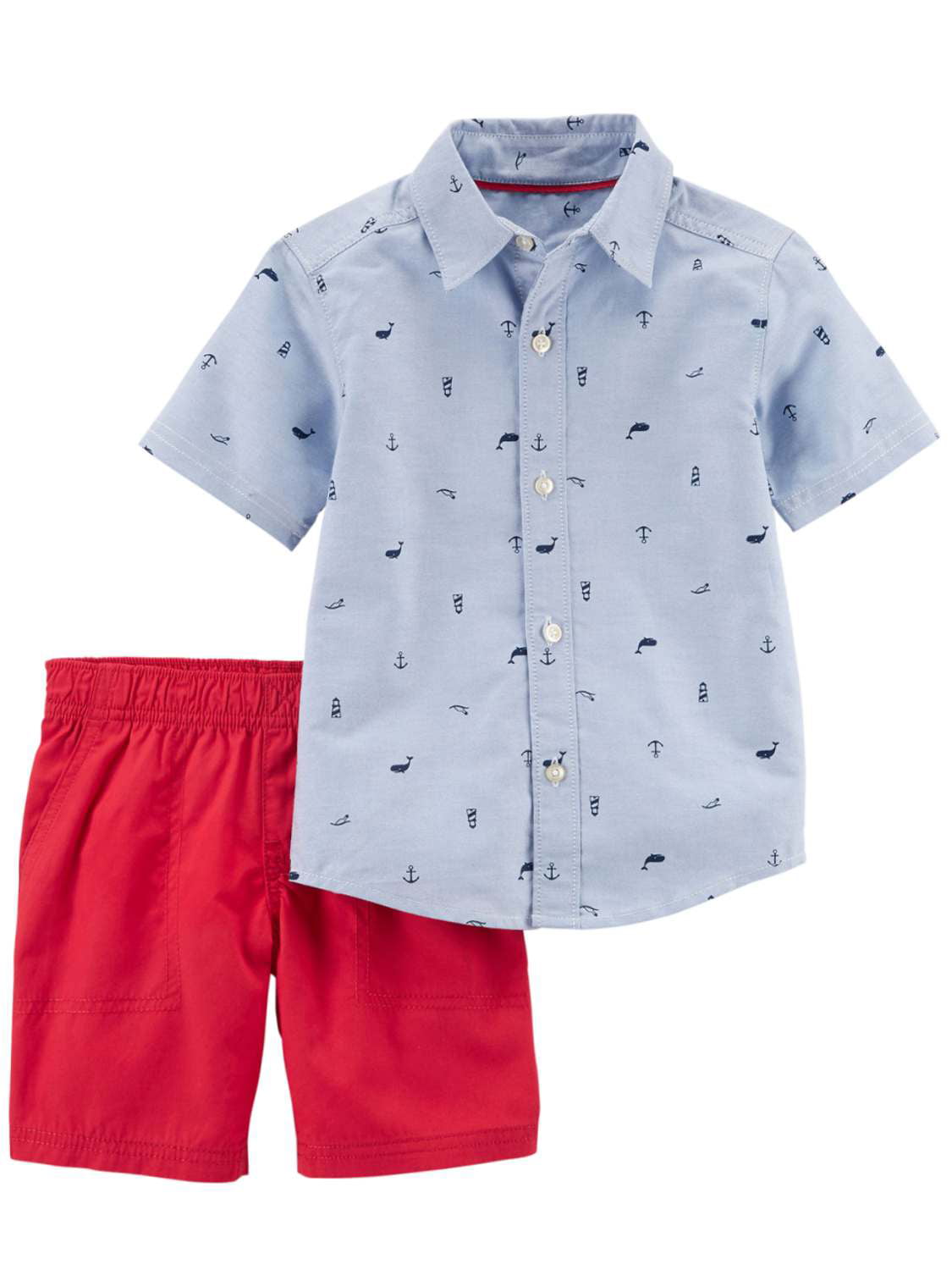 Carter's Carters Infant Boys Blue Whale & Anchor Baby Outfit Shirt & Coral Shorts Set