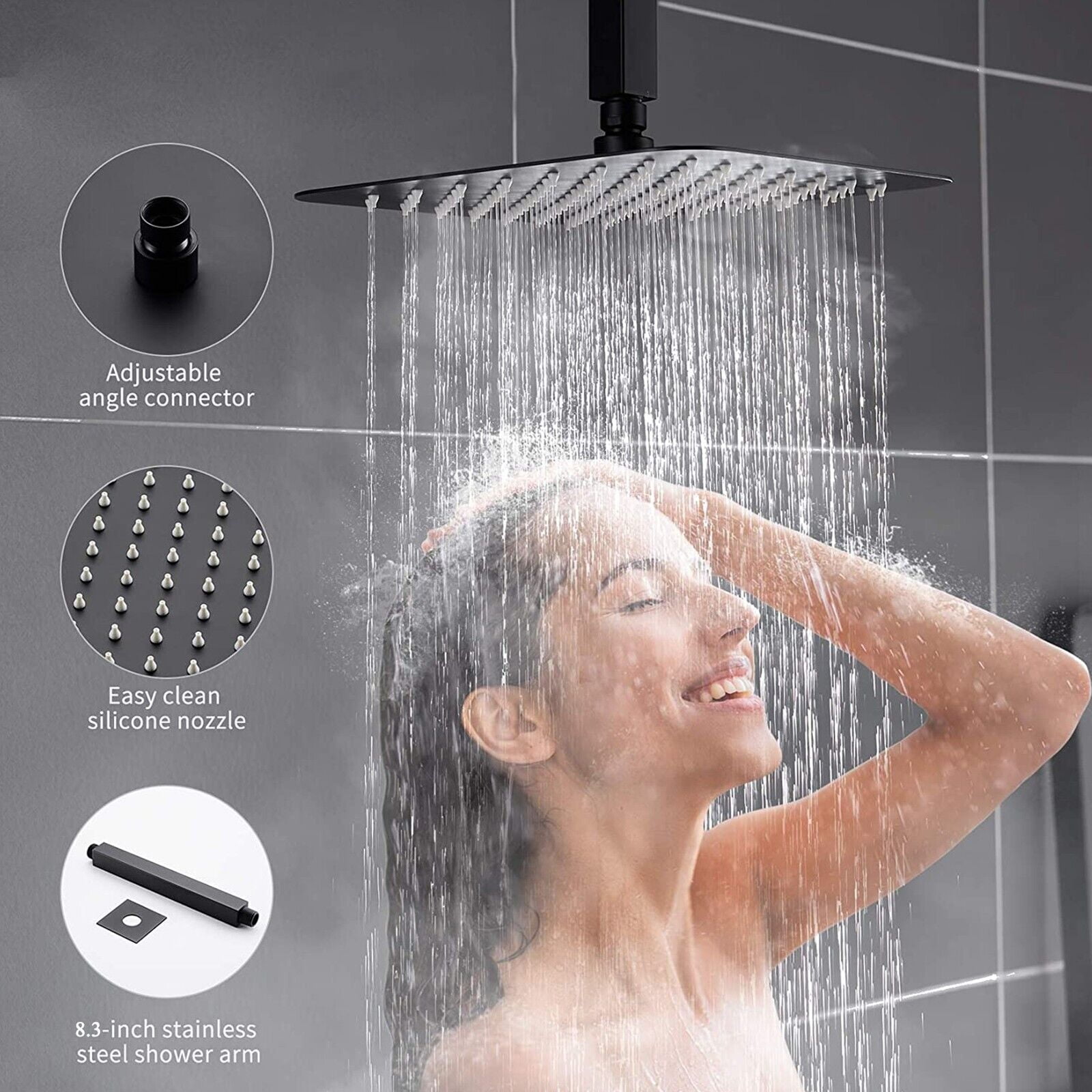 Zovajonia Matte Black Shower System 8 Inches Shower Faucet Set, Rain Shower Head with Handheld Spray Bathroom Ceiling Mount Shower Fixtures