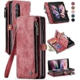 thumbnail image 1 of Funda Galaxy Z Fold 3, billetera Z Fold 3 para hombres y mujeres, billetera magnética de cuero sintético duradero con correa de muñeca, cremallera, tarjetero y funda para teléfono., 1 of 5