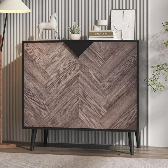 31.5 in Storage Cabinet with Shelf & Doors, Modern Sideboard Buffet Cabinet with Storage, Free Standing Accent Cabinet for Dining Room, Living Room, Entryway, Black Grey Grain
