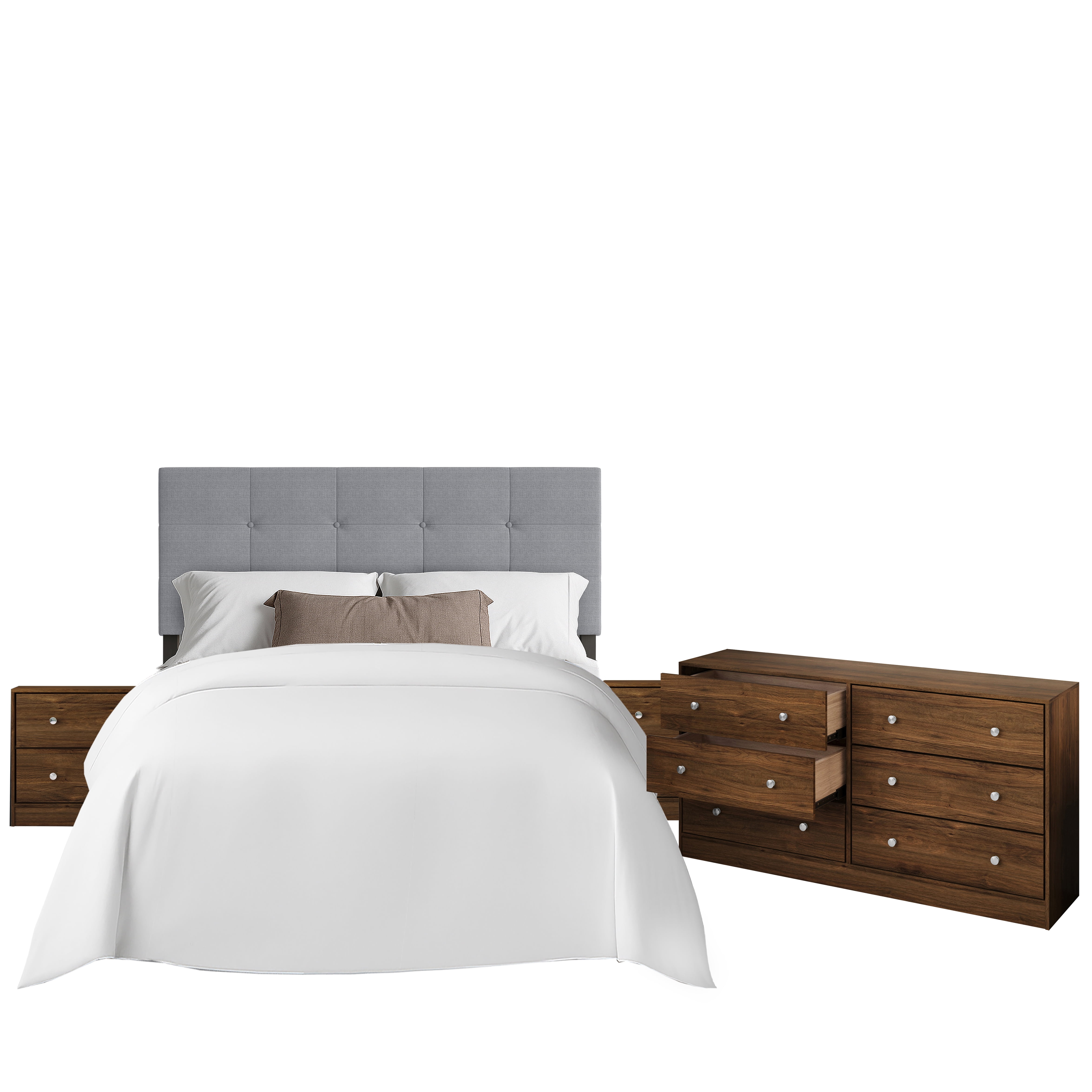 Home Design Gina Upholstered Headboard with Altoona Dresser and 2 Nightstands; Bedroom Set