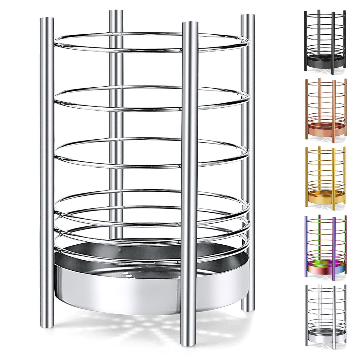 Utensil Holder Stainless Steel,Cooking Utensil Holder 5 x 5.3 Inches,  Kitchen Utensil Drying Cylinder with Drain Holes，Cookware Cutlery Holder  for