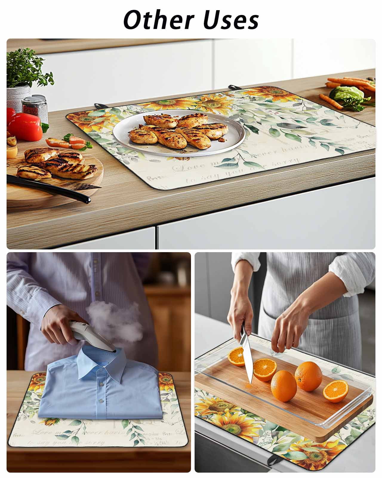 Stove Top Covers for Electric Stove, Sunflowers Glass Stovetop Cover Protector, Spring Floral Eucalyptus Leaves Summer Botanical Induction Cooktop Protector Oven Mat for Kitchen Countertop 24"x21"