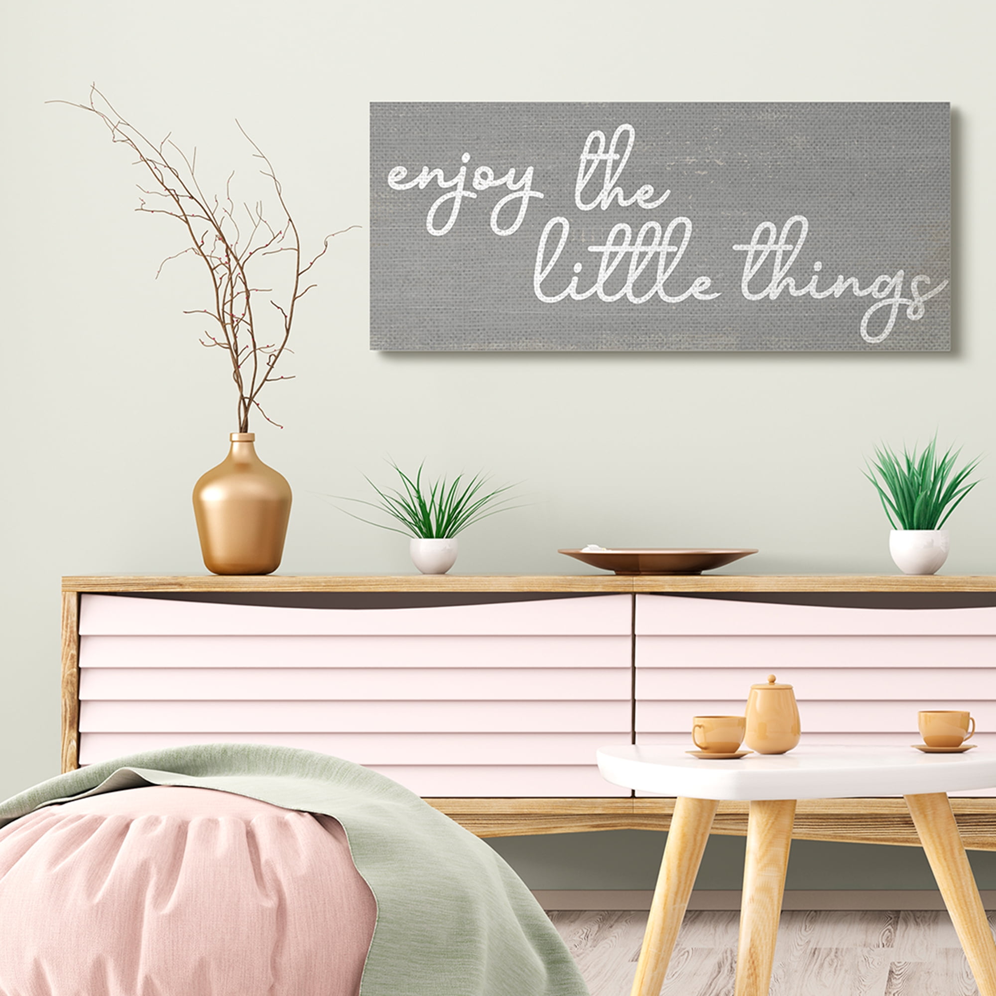 Stupell Industries Enjoy the Little Things Phrase Cursive Grey White Inspirational Painting Gallery Wrapped Canvas Art Print Wall Art, 17 x 40
