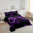thumbnail image 3 of Gaming Comforter Sets Gamer Room Decor Bedding 2 Pcs, Modern Abstract Plaid Bedding Comforter Sets Purple Geometry Honeycomb Print Duvet Insert Gamepad Controller Quilt, 3 of 7