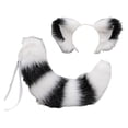 thumbnail image 1 of Cola de orejas de zorro de anime Hugo accesorios de diadema cosplay Blanco negro, 1 of 8