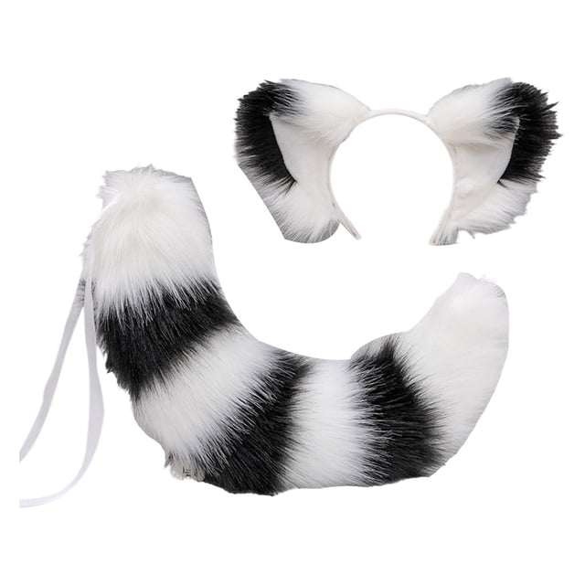 Cola de orejas de zorro de anime Hugo accesorios de diadema cosplay Blanco negro