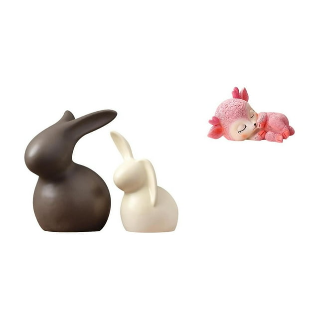 Juego de estatuas de cerámica, figuras de ciervos, esculturas de resina, estatuas de ciervos durmientes, textura ligera y brillante, adecuadas para bo