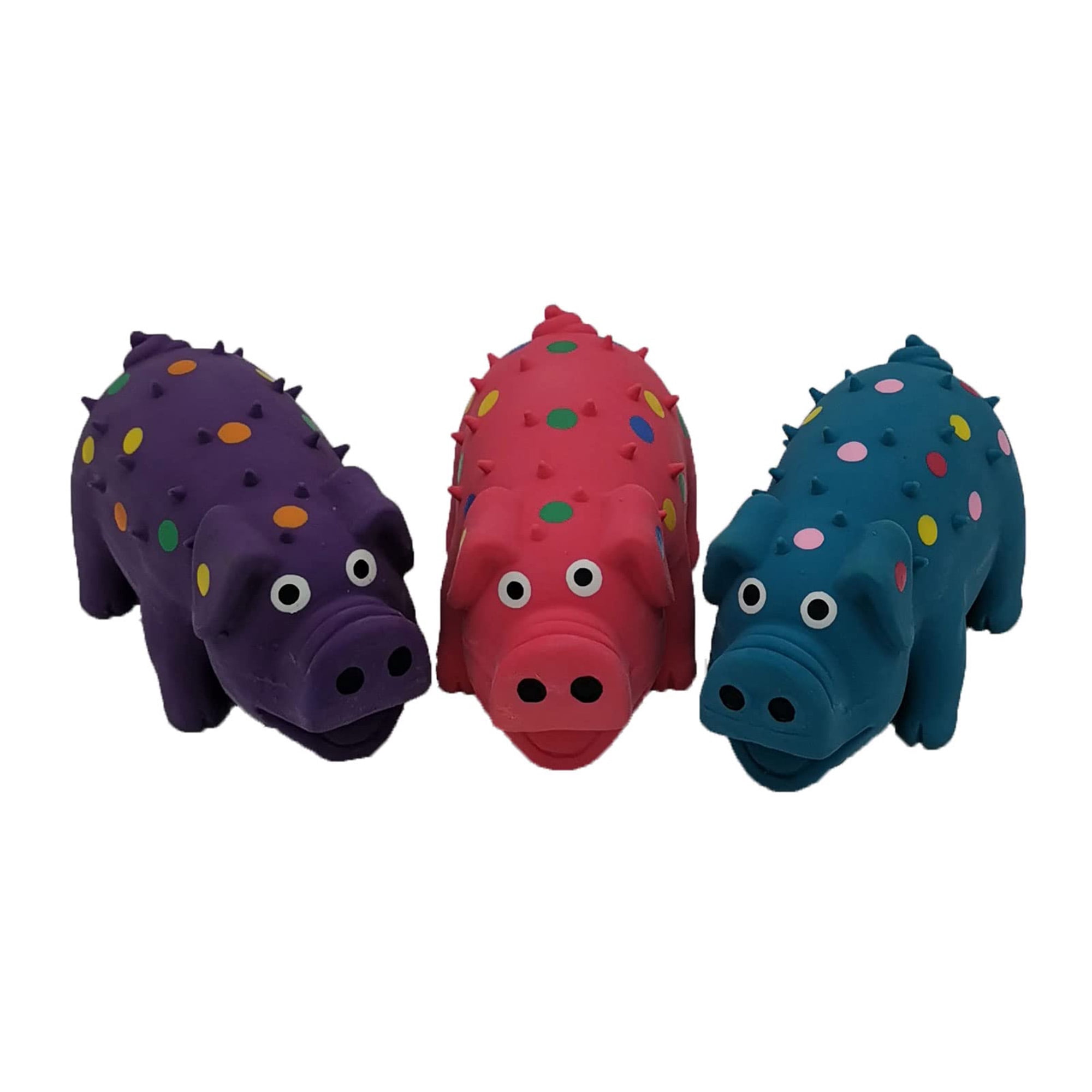 Mini latex dog squeaky toys, 4-inch chew toys for small breeds, 3-pack multicolor pig-shaped plush puppy teething toys for indoor/outdoor play & training.
