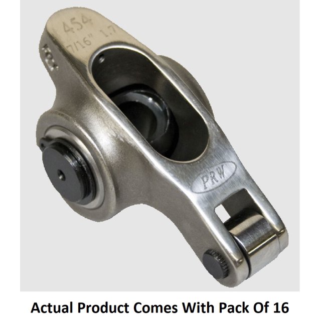 PRW Industries . Rocker Arm 0245402 Pro Series; 7/16 Inch Diameter; 1.7 Ratio; Non Self Aligning; Roller Rocker; Stud Mount; 17-4 PH Stainless Steel; Set Of 16; With RockerLocs