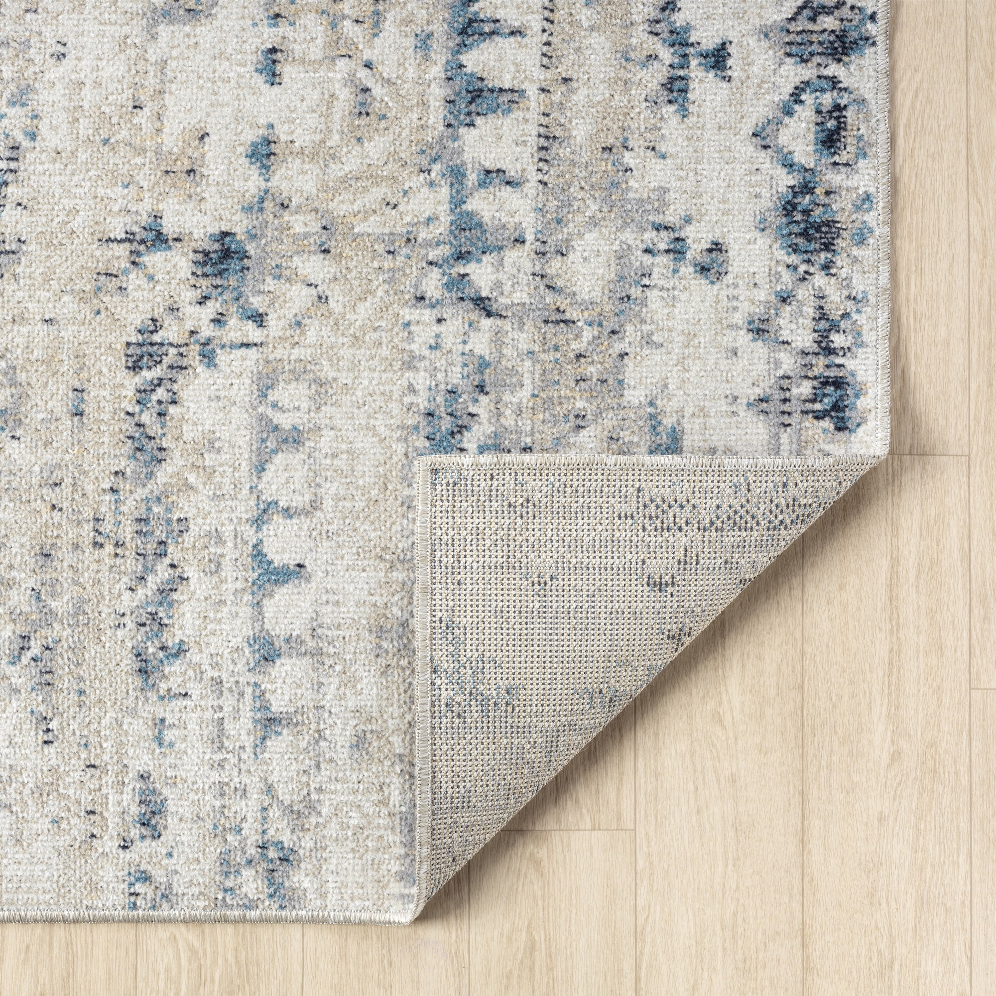 Ox Bay Han 2' x 3' Ivory/Blue Geometric Machine Washable Indoor Area Rug