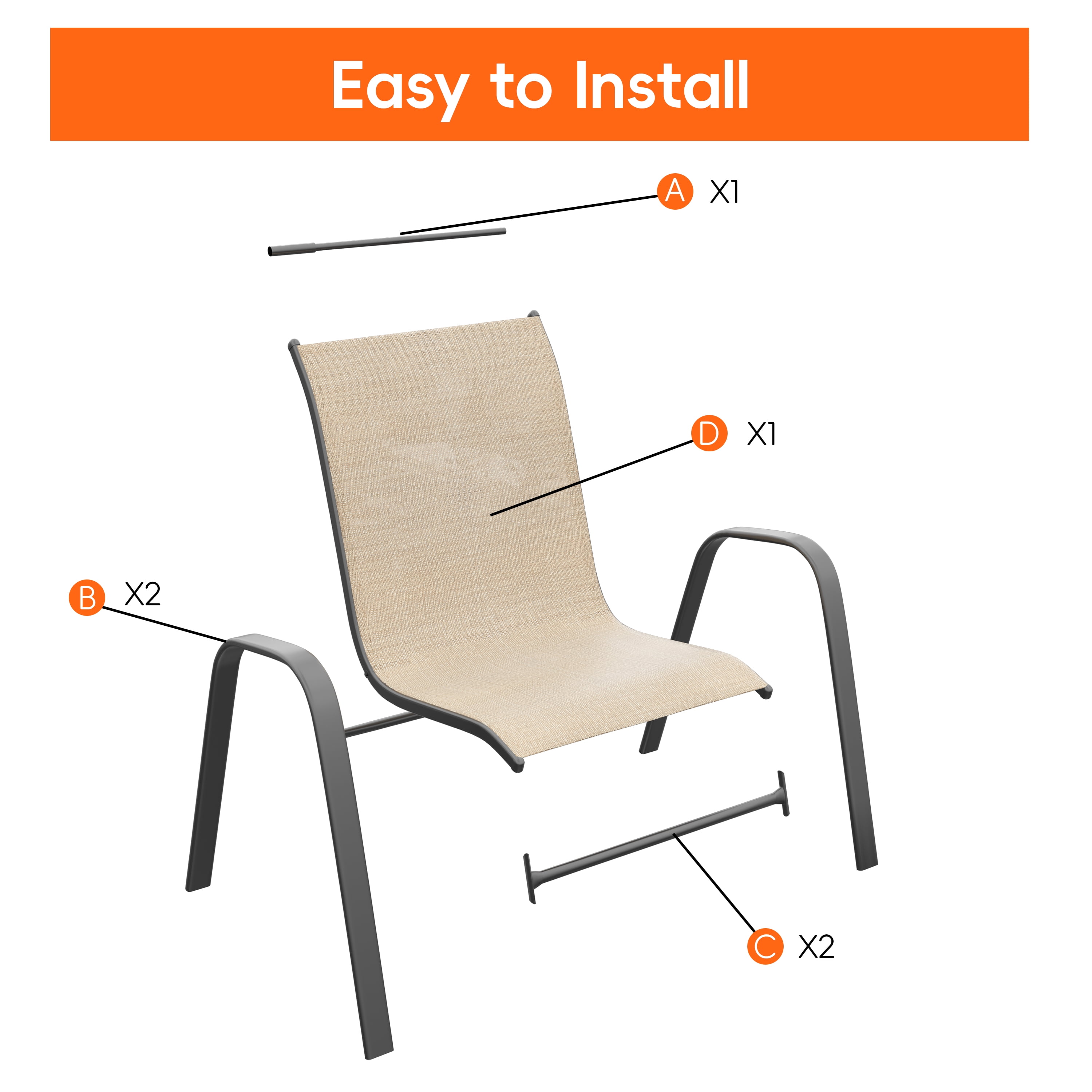 Patio Chairs Set of 2, Outdoor Lightweight Stackable Dining Chairs w/All-Weather Textilene Fabric & Metal Frame, 350LBS Capacity, Outdoor Furniture for Pool Deck, Backyard, Garden(Brown)