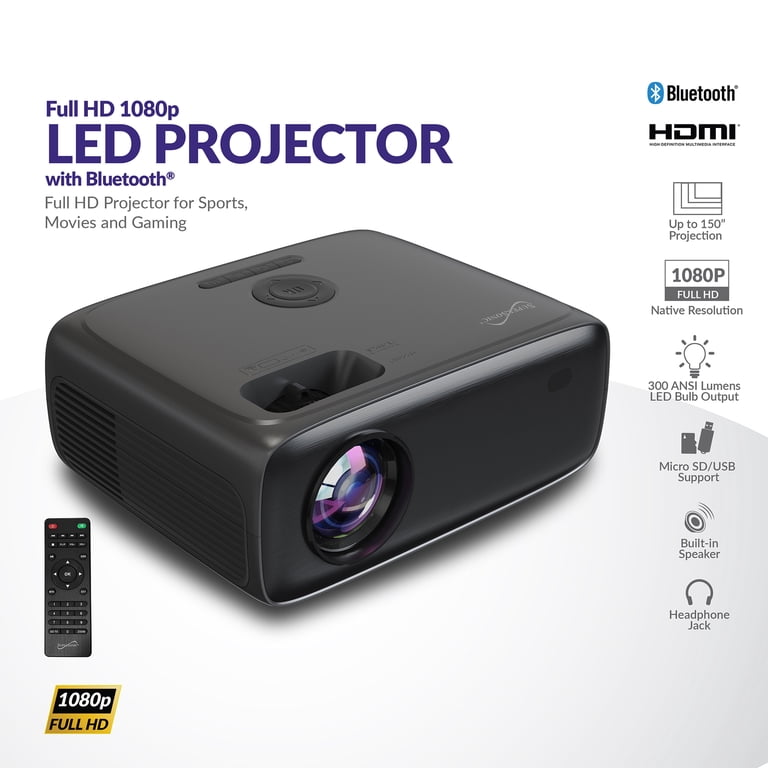 Supersonic 1080p 300-ANSI-Lumen Compact LED Projector with