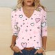 thumbnail image 2 of Tops de Manga Larga de las Mujeres Casual V-Cuello Impreso Tres Cuartos de la Blusa Suelta Ajuste, Tops de Manga Larga de las Mujeres Suave Transpirable, 2 of 5