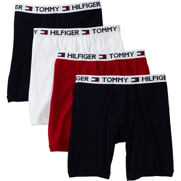 Calzoncillos tipo bóxer Tommy Hilfiger para hombre, paquete de 4, color rojo, azul marino y blanco