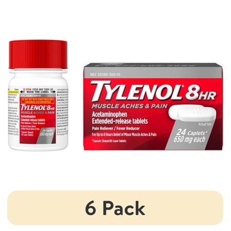 (6 pack) Tylenol 8 Hour Muscle Aches Pain Relief Tablets with Acetaminophen, 24 Count