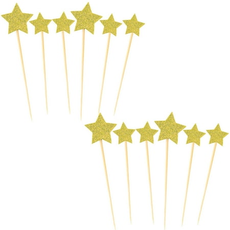 - Party Cupcake Star Shaped DIY Glittery Toothpicks Picks Topper Gold Tone 12 in 1