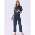 thumbnail image 3 of DARING DIVA Satin Pajamas Silky Button Down Short Sleeve Shirt Pants Set S Navy, 3 of 7