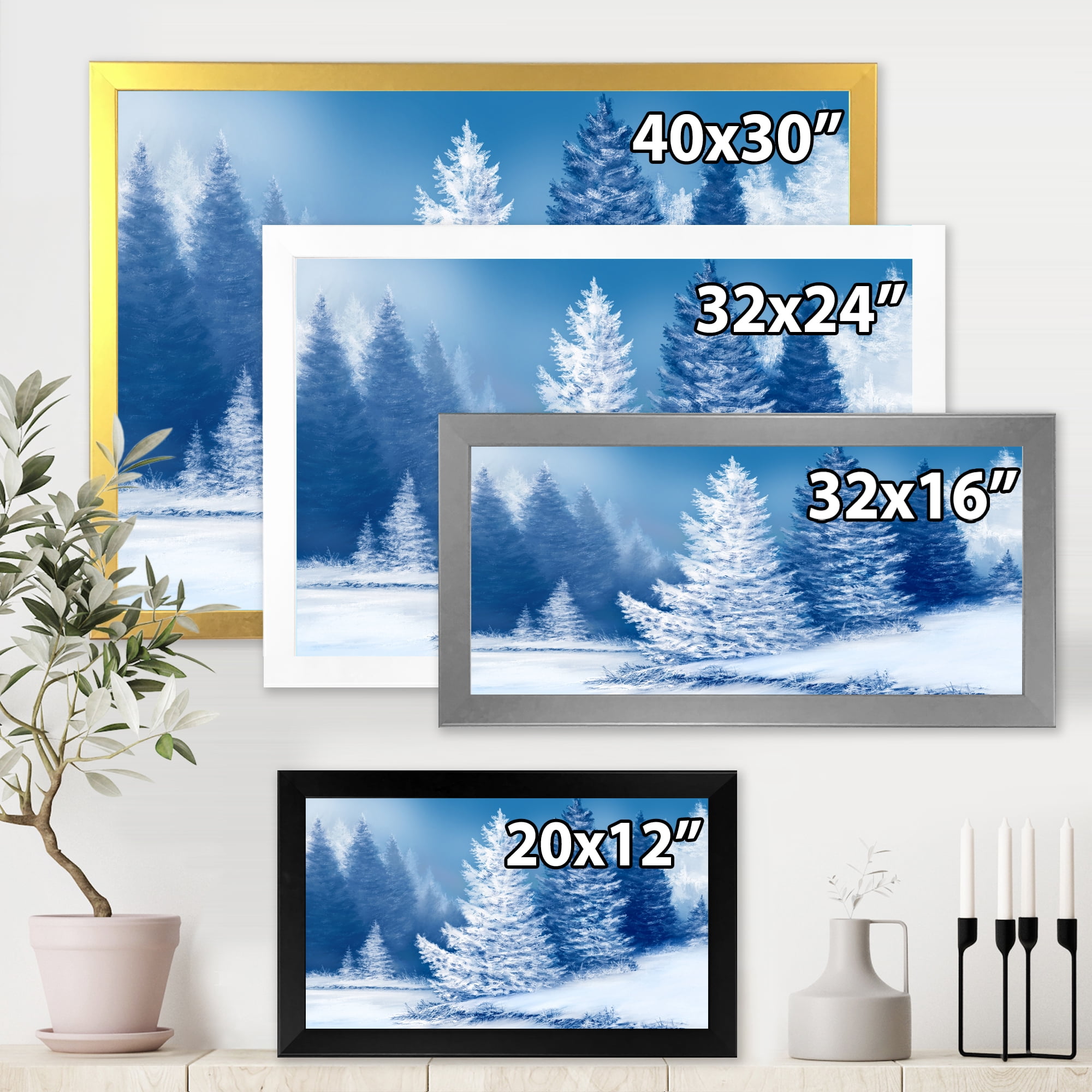 Designart 'Snow Covered Trees With Dreamlike Spruce Forest' Lake House Framed Art Print