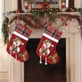 thumbnail image 1 of Juego de medias navideñas | Calcetines medianos rojos de Papá Noel, muñeco de nieve y ciervo | Bolsa de tela de alta calidad para dulces y bombones | Decoración para la repisa de la chimenea, 1 of 6