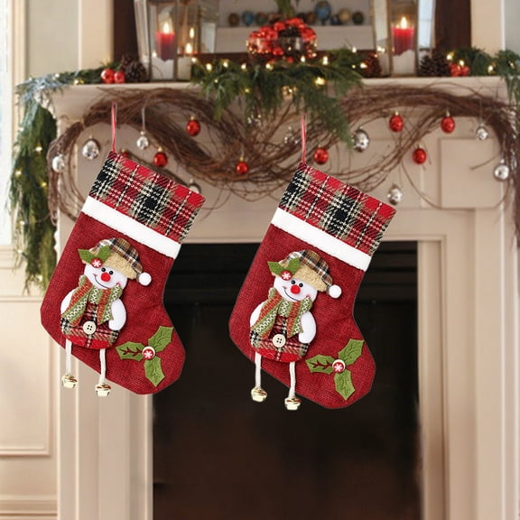Christmas Stocking Set of 2 - 9.84 Inch Red Superior Cloth Hanging Sock for Fireplace Mantel Tree, Gift Candy Bag for Santa Snowman Deer Decorations Red