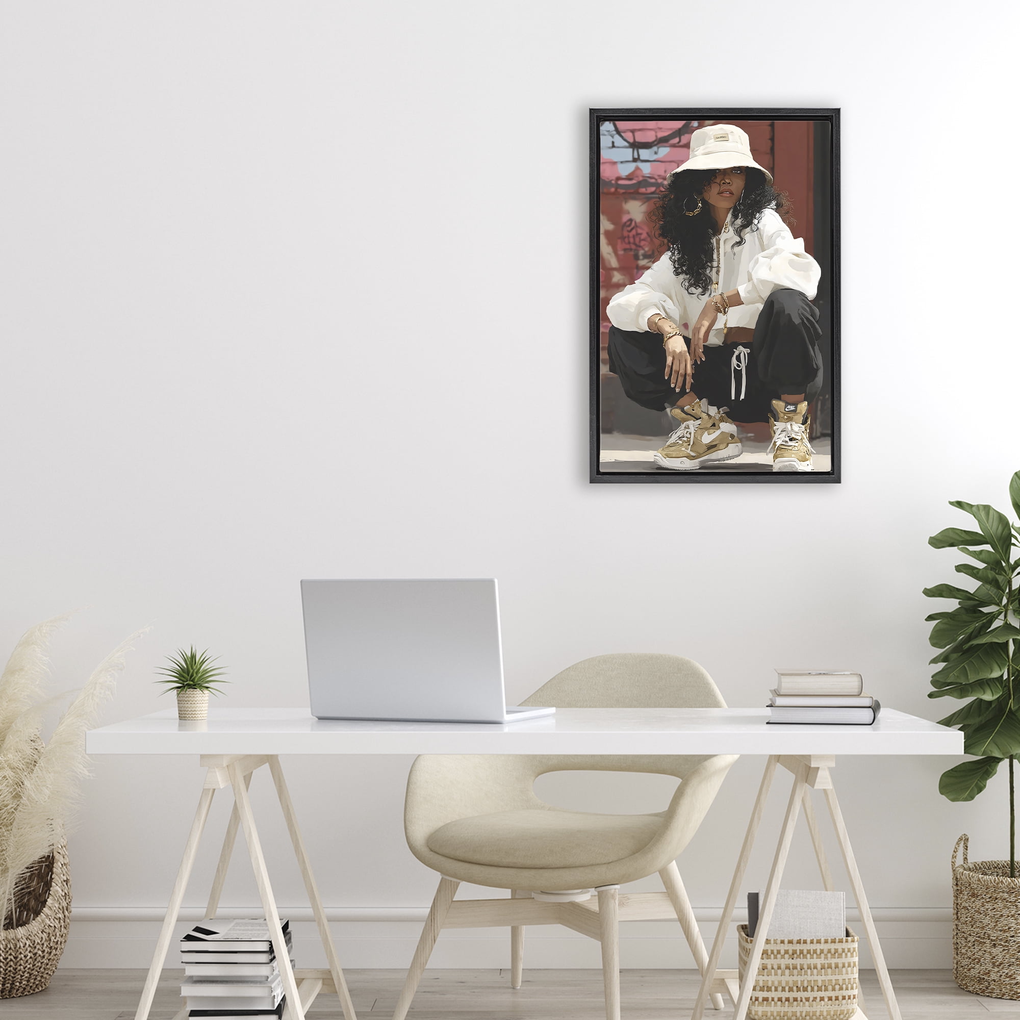 Stupell Industries Urban Streetwear Bucket Hat Black Framed Floater Canvas Wall Art, design by Franklyn Gregory
