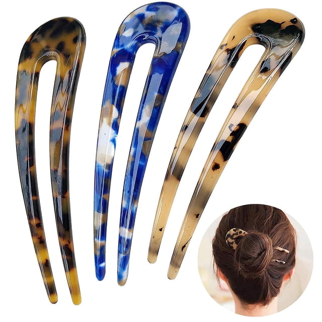 Palitos de Horquilla de acetato de celulosa estilo francés forma de U caparazón de tortuga