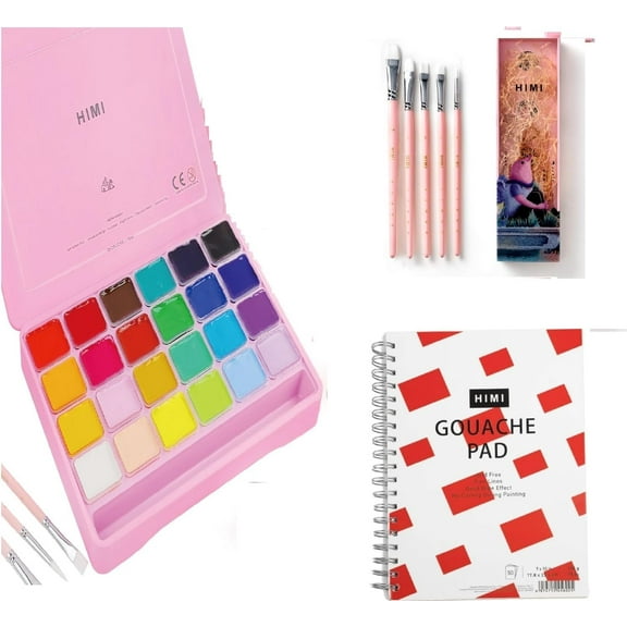 HIMI Gouache Paint Set, 24 Colors x 30ml/1oz with Brushes pad for paint
