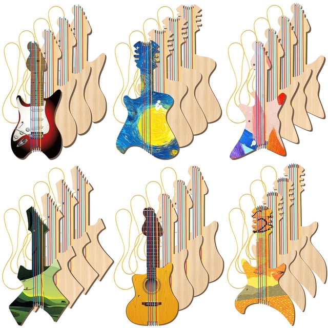 Guitarra de madera con forma de capucha para niños, 31 x 16,5 cm, 24 unidades