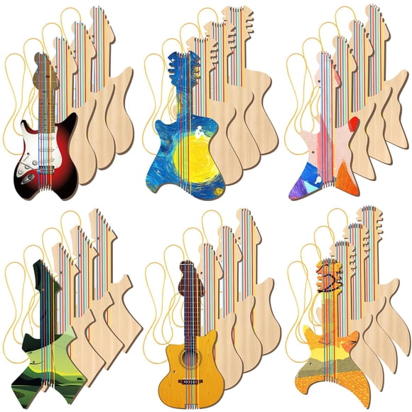 Guitarra de madera con forma de capucha para niños, 31 x 16,5 cm, 24 unidades
