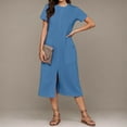 thumbnail image 7 of Roncen Women's Summer Dress - Casual Round Neck with High-Slit Design and Side Pockets, A-Line Dress for Daily Wear, 7 of 7