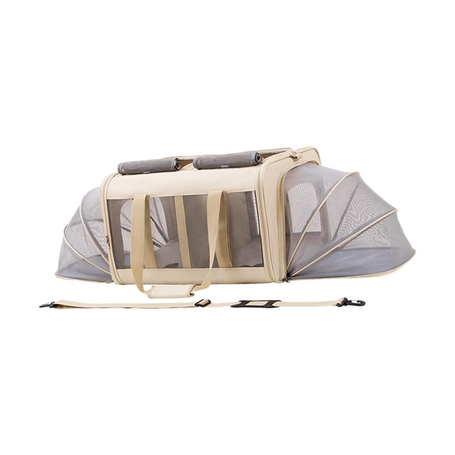 Transportín grande para gatos, transpirable, para 2 gatos, para viajes, plegable Beige