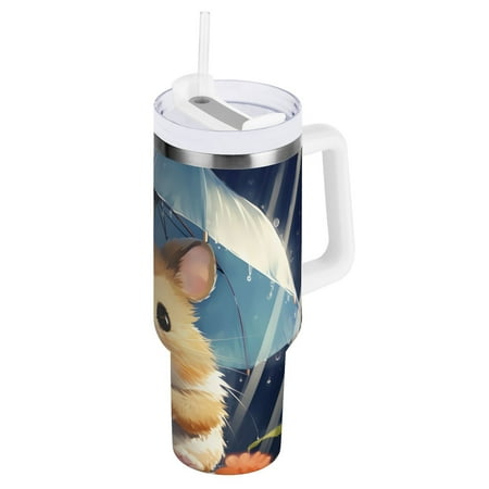 

JSTEL Cute Hamster 30 oz Tumbler Stainless Steel Water Bottle Vacuum Insulated Cup with Straw Lid & Handle For Travel Car Cup Holder