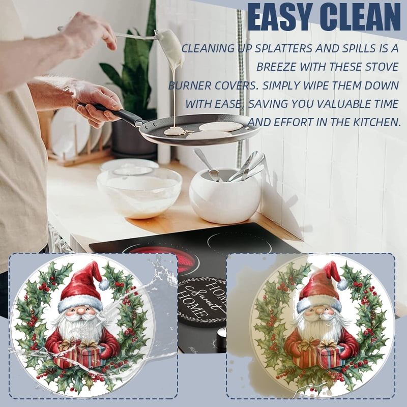 Christmas Burner Covers for Electric Stove, Red Hat Gnome with Xmas Presents Round Metal Stove Burner Covers Expands Counter Space Set of 4 for Xmas Holiday Kitchen, 8 Inches and 10 Inches
