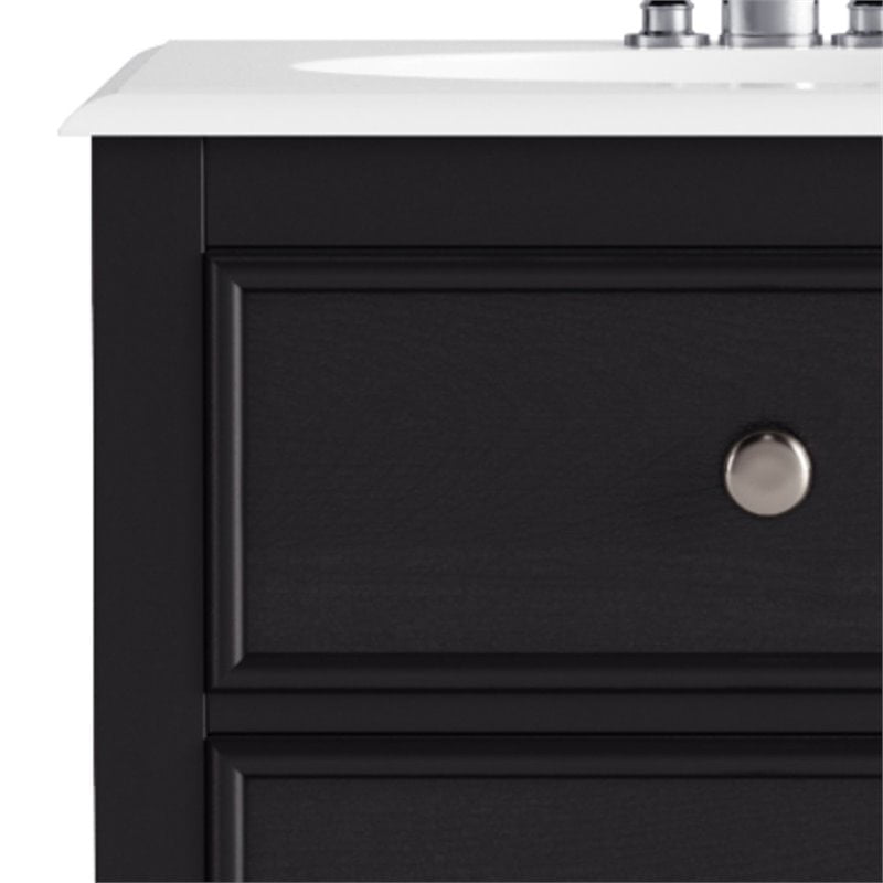 Simpli Home Wilmington 20 inch Contemporary Bath Vanity in Midnight Black with Bombay White Engineered Quartz Marble Top