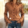 thumbnail image 2 of Western Jackets for Women Suede Fringe Jacket Tassel Long Sleeve Button Down Vintage Cowgirl Country Concert Outfits Fringe Suede Western Cowgirl Shirts Rodeo Tops Slim Fit Country Concert Jacket, 2 of 9