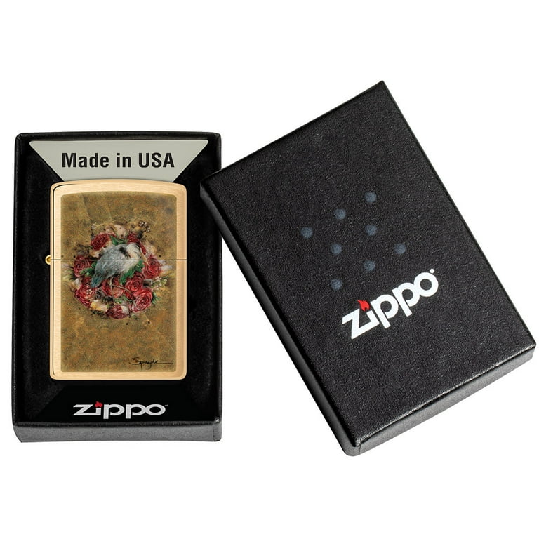 Zippo Spazuk Bird and Roses Design Brushed Brass Pocket Lighter - Walmart.com