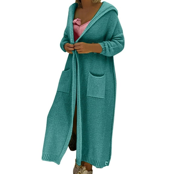 Solid Color Cardigan Pockets Round Neck Outwear Fashion Loose Knitwear Open Front Warm Pullover Autumn Women Coat Long Cable Knitted Sweater