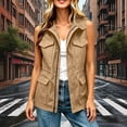 thumbnail image 5 of Women's Casual Cargo Vest Zip Up Sleeveless Drawstring Waist Utility Waistcoat Multi Pockets Outdoor Travel Layering Gilet Jacket Khaki, 5 of 8