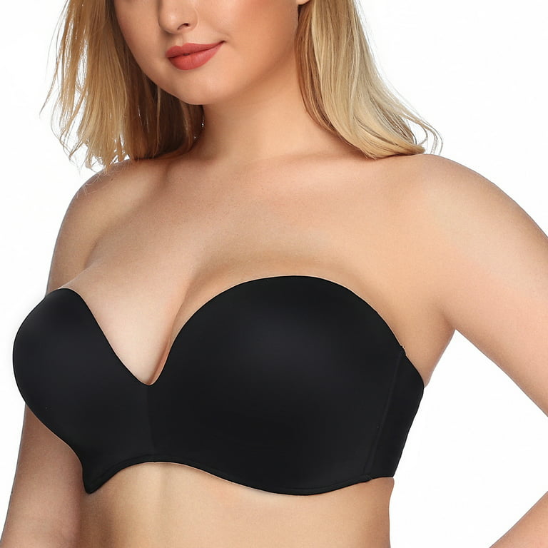 Exclare Lace Embroidery Wirefree Anti-slip Push Up Strapless Bra Women Hand  Shape Everyday Bras Custom Lift(Black,40B）