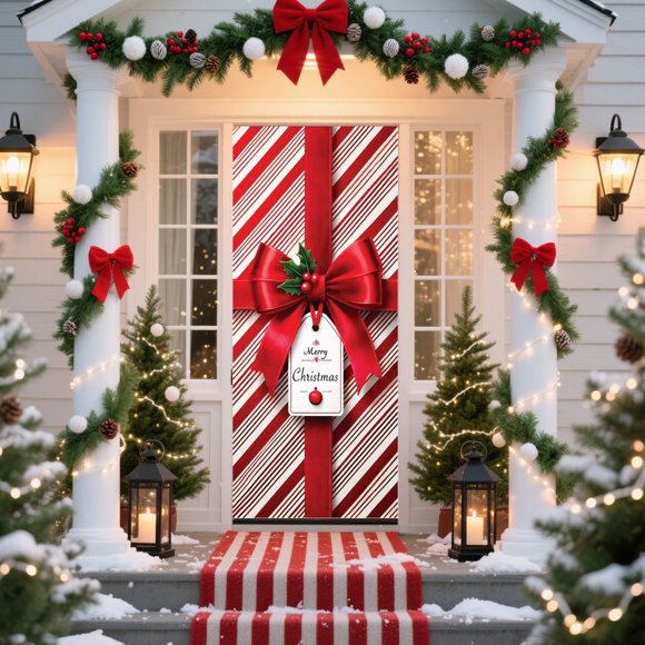 Adornos navideños, regalos navideños, cortina navideña de 35 x 71 pulgadas, decoración navideña para puerta y pared, festival, fiesta, poliéster.