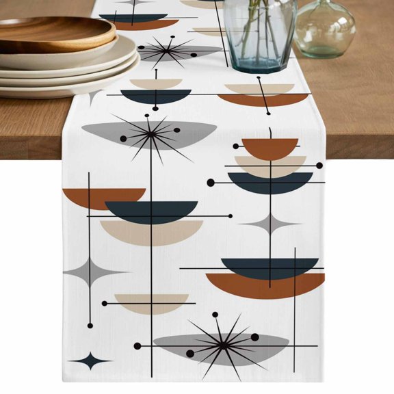 Table Runner 90 Inch Long - Abstract Bohemian Pattern Decorative Table Scarf, Orange Navy Blue Color Block Dining Table Runners for Wedding Party Kitchen Dining Tables