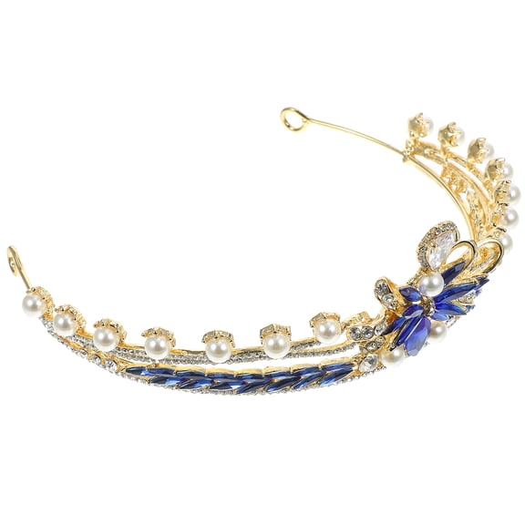 Blue Rhinestone Hair Crown Bridal Elegant Eye-catching Miss