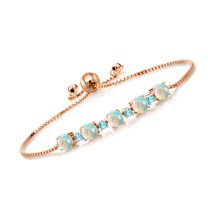 Gem Stone King 2.82 Ct Round Cabochon White Simulated Opal and Swiss Blue Topaz 18K Rose Gold Plated Silver Tennis Bracelet for Women