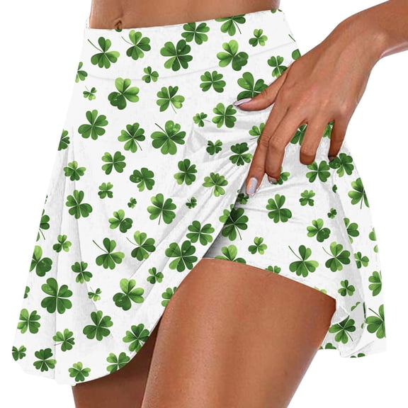 hotojiny Women's Athletic Skorts Tennis Skirts with Shorts St. Patrick's Day High Waisted Golf Skort for Running S-2XL