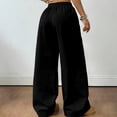 thumbnail image 4 of YIFUNIN Women's Casual Solid Color Elastic Waist Wide Leg Pants, Drawstring Loose Fit Trousers for Everyday Lounge, Comfortable Versatile Style,Black S, 4 of 5