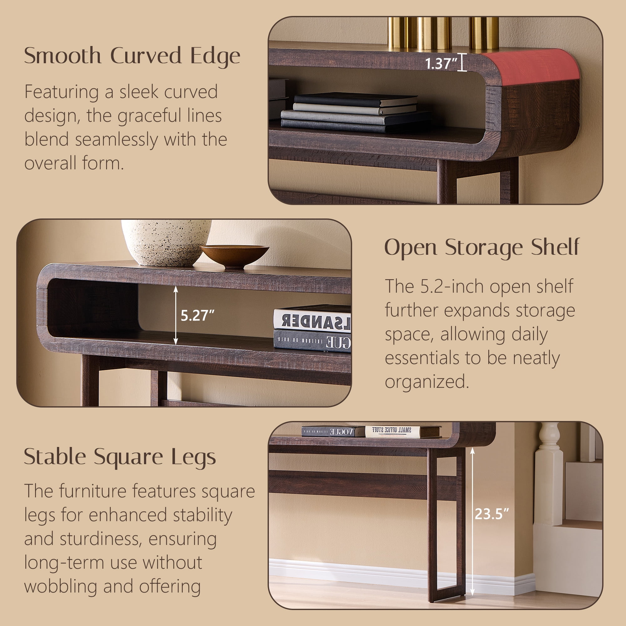 SinCiDo 63" Long Console Table for Entryway w/Open Storage Shelf, Sofa Table Behind Couch, Modern Entryway Table for Living Room, Hallway