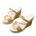 thumbnail image 6 of Womens Wedge Platform Espadrille Slide Sandals Slip On Open Toe High Heels Casual Summer Shoes Gold 7.5, 6 of 7