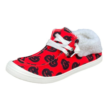 

GNEIKDEING Women Shoes Pumpkin Print Warm Casual Shoes Soft Sole Non Slip Lazy Casual Shoes Gift on Clearance